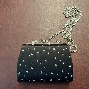 Franchi Black satin/crystal hard sided convertible clutch evening bag. Like new!